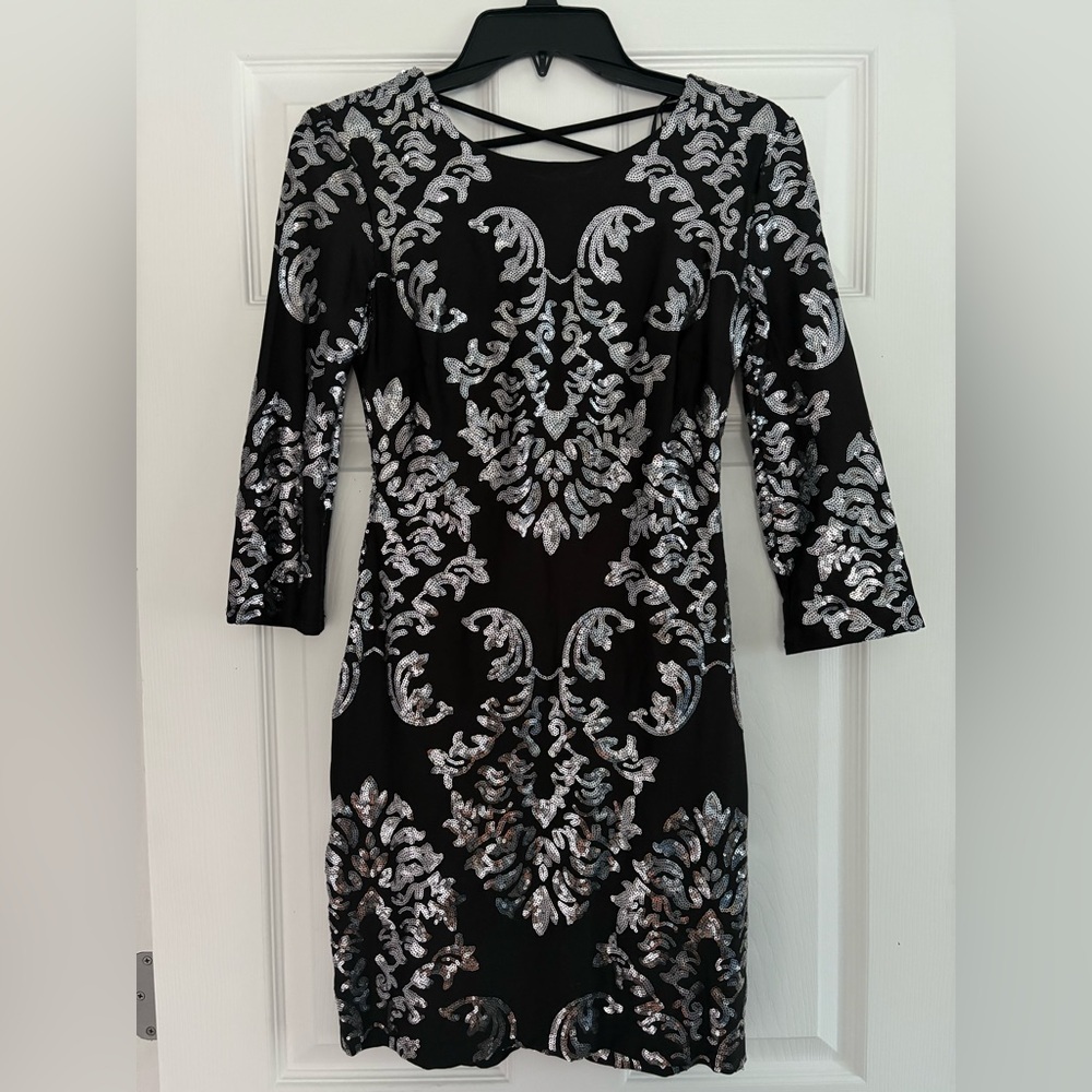 B Darlin Black and Silver Bodycon Dress